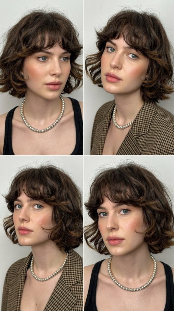 17. Choppy Medium Cut With Textured Curtain Bangs