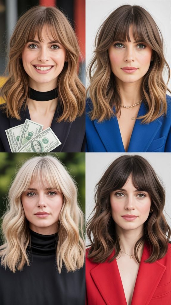  Medium Hair With Curtain Bangs And Face-Framing Money Pieces