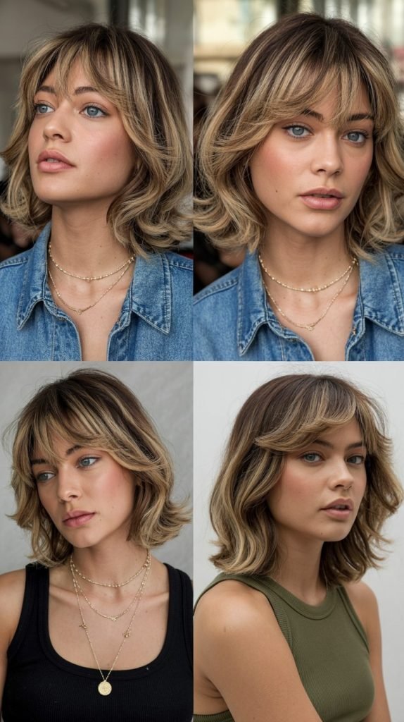 20. Medium Hair With Curtain Bangs And Dimensional Lowlights