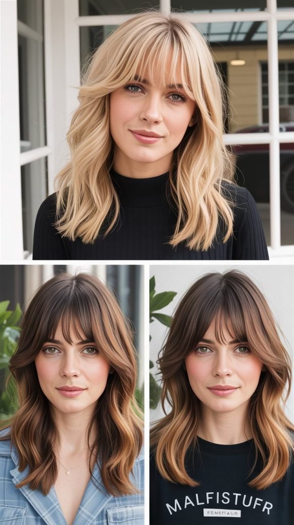 Medium Hair With Curtain Bangs And Internal Layers