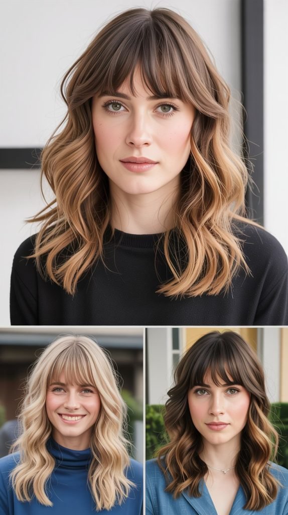  Medium Hair With Curtain Bangs And Loose Curls