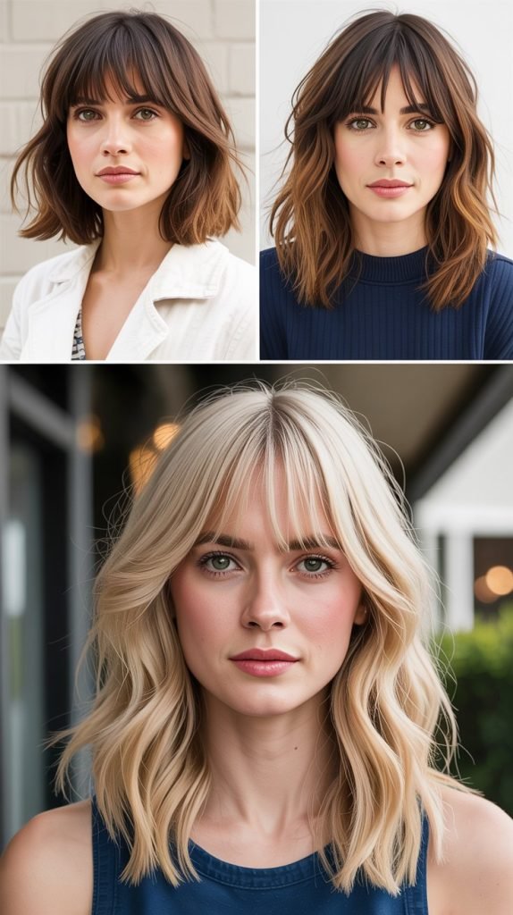 . Medium Hair With Curtain Bangs And Tousled Styling