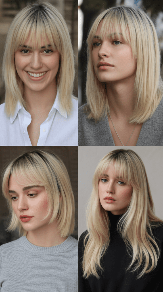 0. Long Bangs with Beige Blonde Ombre