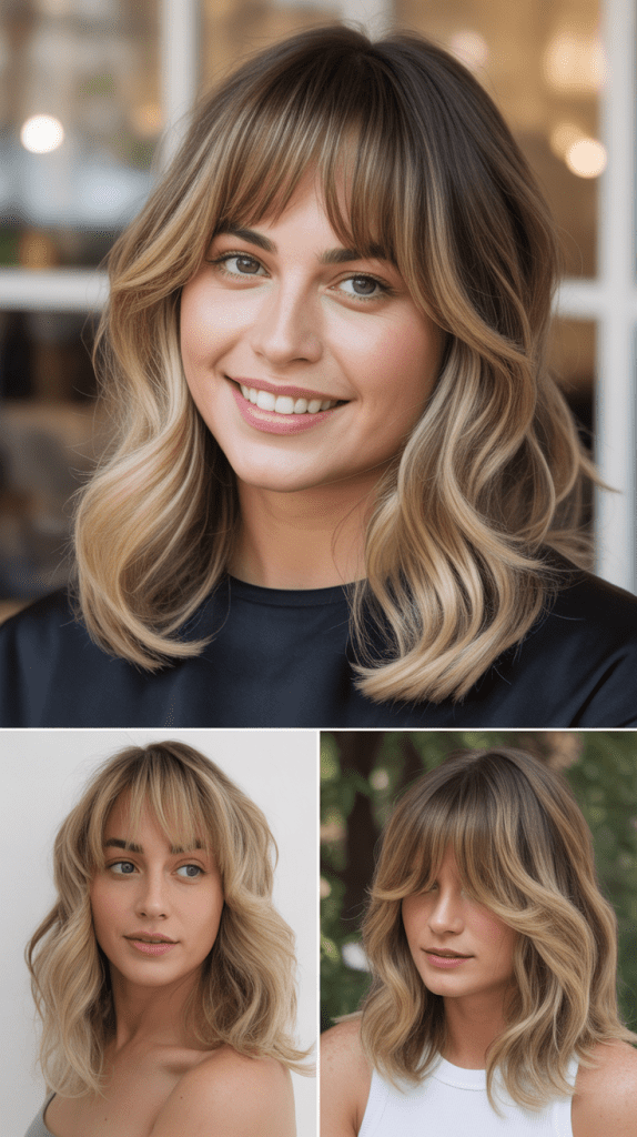 Bronde with Curtain Bangs and Face-Framing Layers