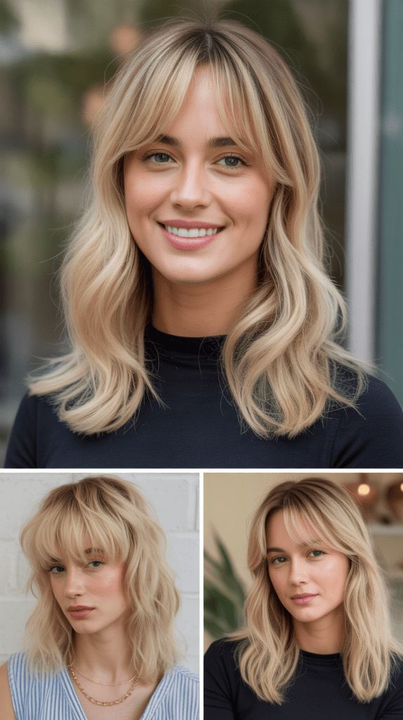 Butter Blonde with Feathered Curtain Bangs