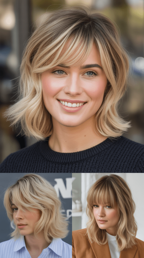 Curved Bangs with Vanilla Blonde Balayage