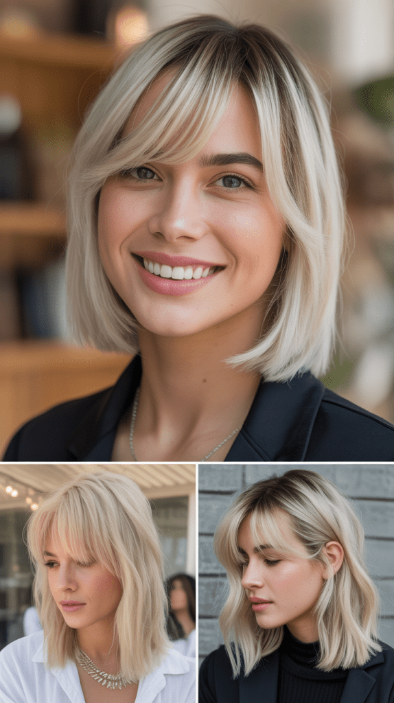 Graduated Side Bangs with Platinum Blonde Bob