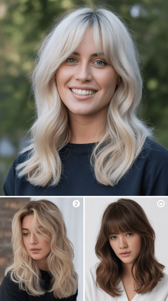 Ice Blonde with Long Curtain Bangs