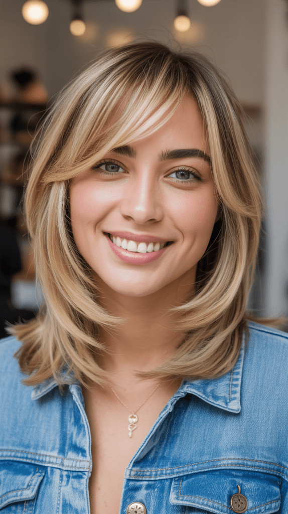 Layered Side Bangs with Golden Blonde Shoulder Length