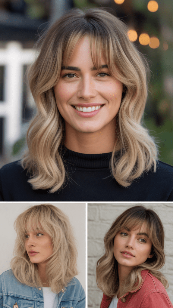 Sandy Blonde with Layered Curtain Bangs