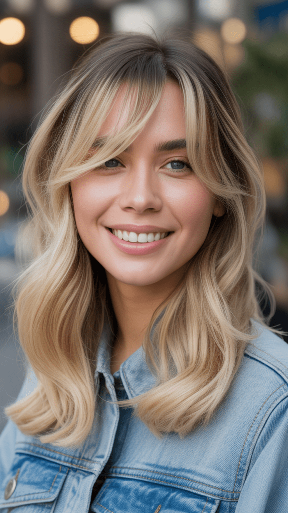 Soft Side Bangs with Champagne Blonde Layers