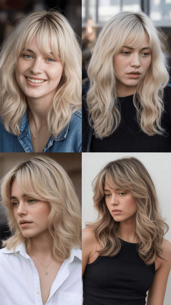 Vanilla Blonde with Feathered Curtain Bangs