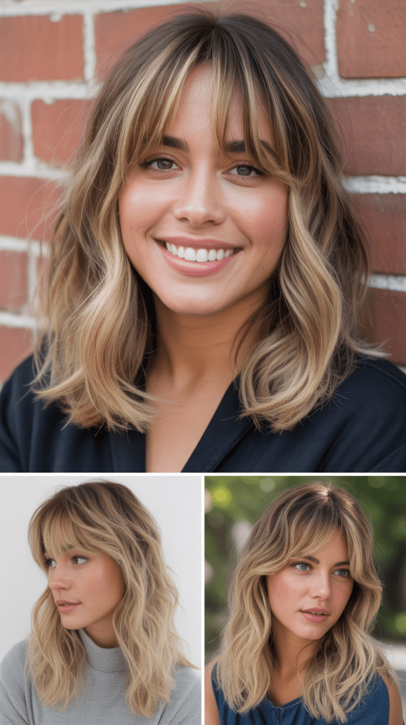  Caramel Blonde with Rounded Curtain Bangs