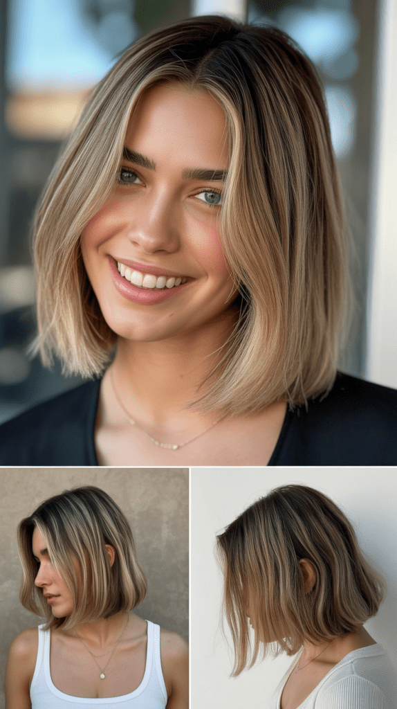 Chin-Length Bob with Balayage and Lowlights