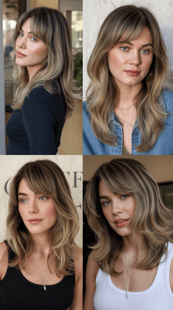 Side-Swept Fringe with Medium Layered Balayage