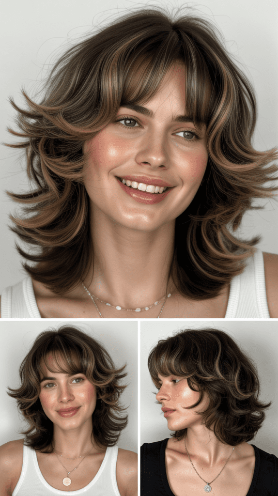 Layered Shag With Long Curtain Bangs and Face-Framing Pieces