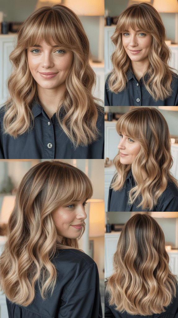 Wavy Layers with Curtain Bangs and Highlights