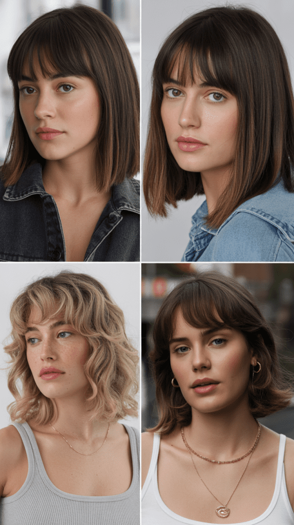 Blunt Curtain Bangs with Medium Straight Layers