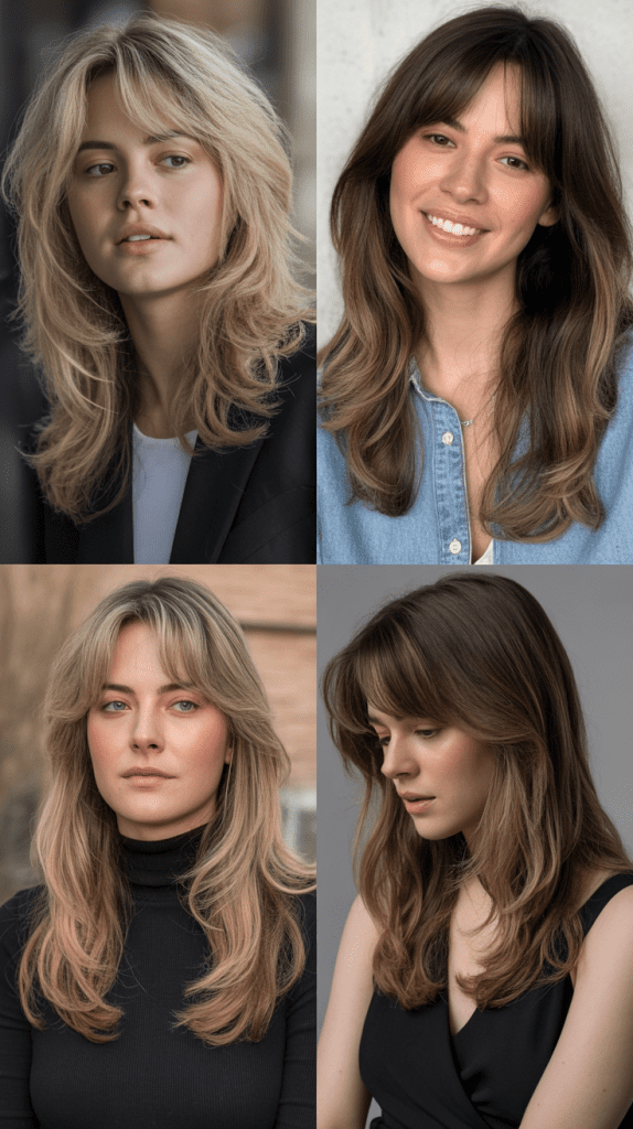 Long Layers With Asymmetrical Curtain Bangs