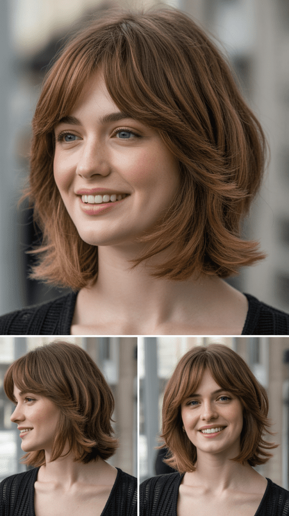 Shoulder-Length Shag with Bottleneck Bangs