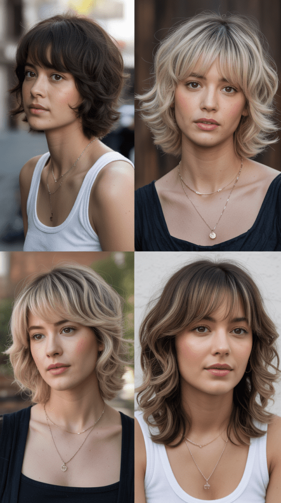 Layered Shag With Blunt Cut Bangs and Soft Ends