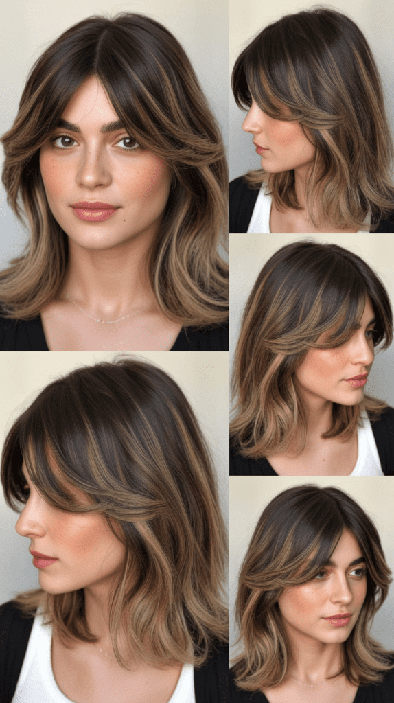  Soft Wispy Side-Swept Bangs with Medium Balayage