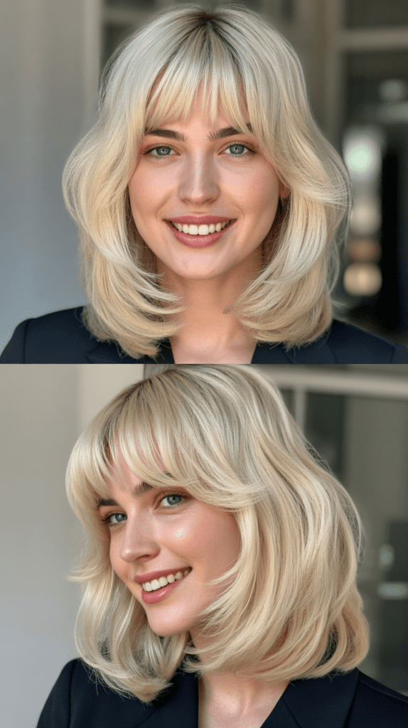 Blunt Cut Layers with Micro Curtain Bangs