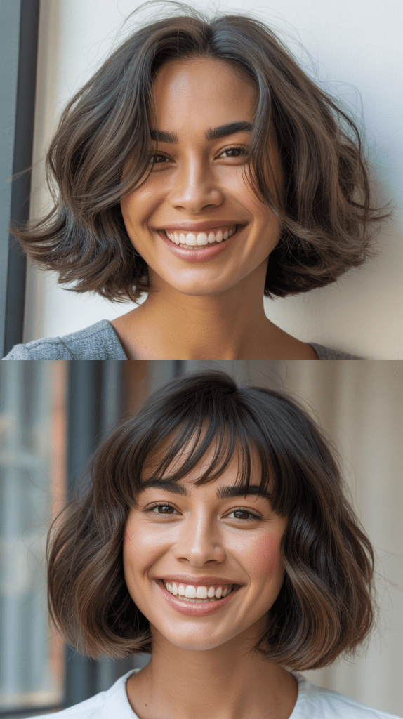 Soft Shaggy Lob With Feathered Curtain Bangs