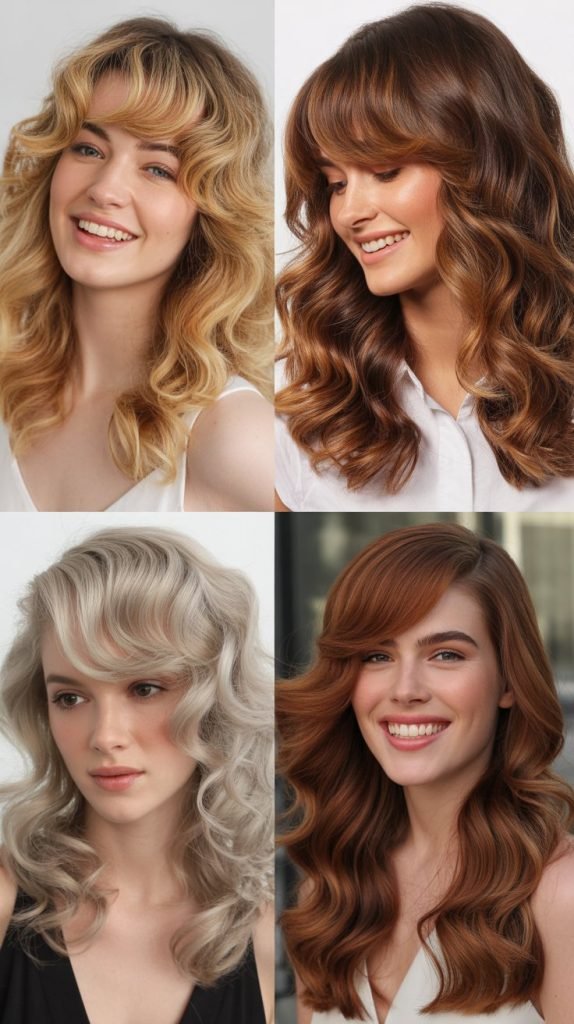Voluminous Waves with Long Side-Swept Bangs