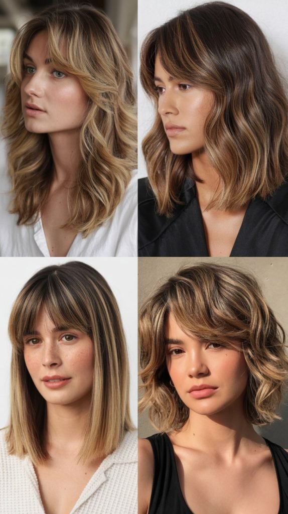  Soft Arched Bangs with Dimensional Medium Hair