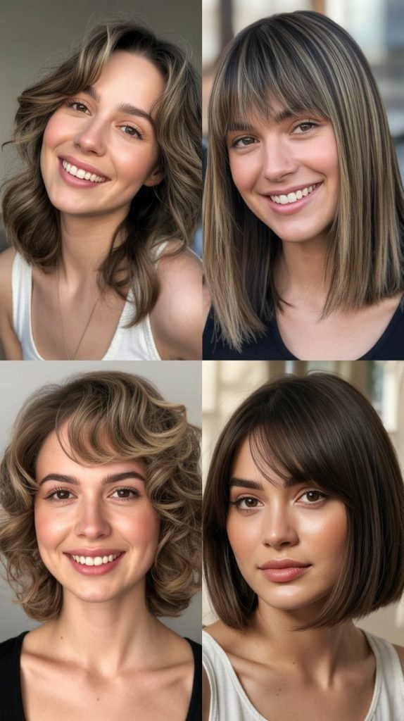 Medium Hair With Wispy Bangs For Oval Faces