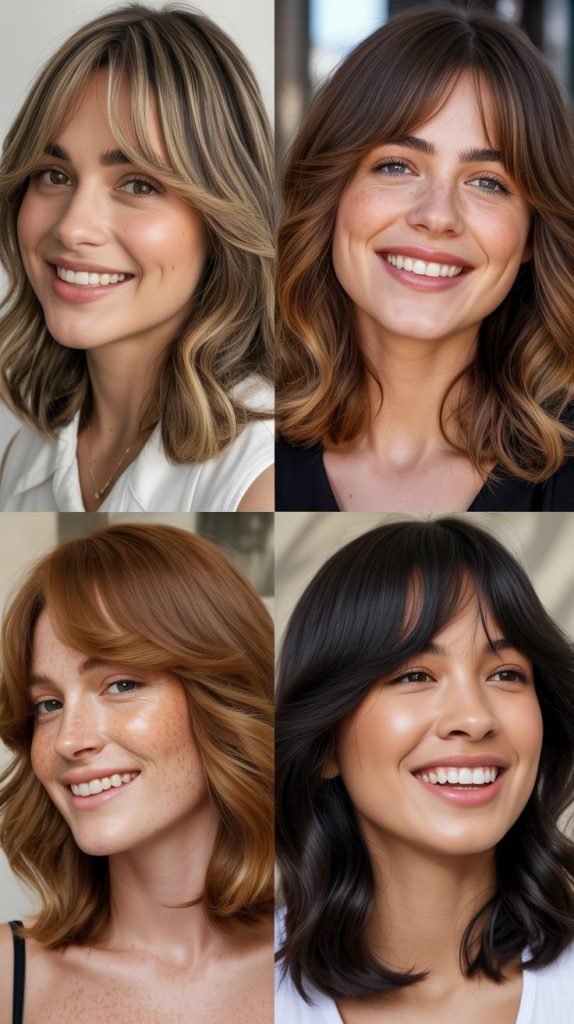 . Medium-Length Curved Cut with Soft Wispy Bangs