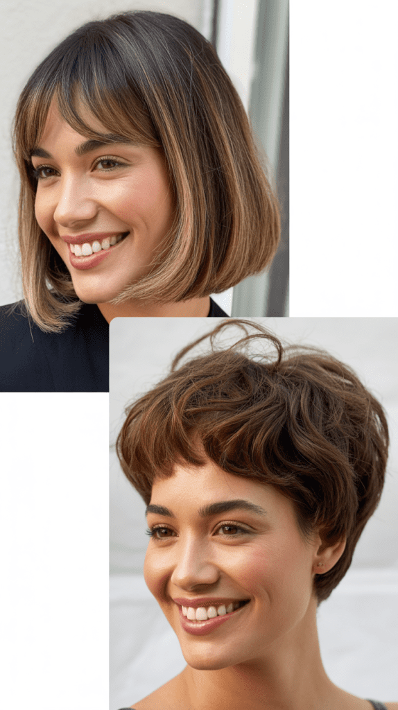 Long Bob With Curtain Bangs And Peek-A-Boo Highlights