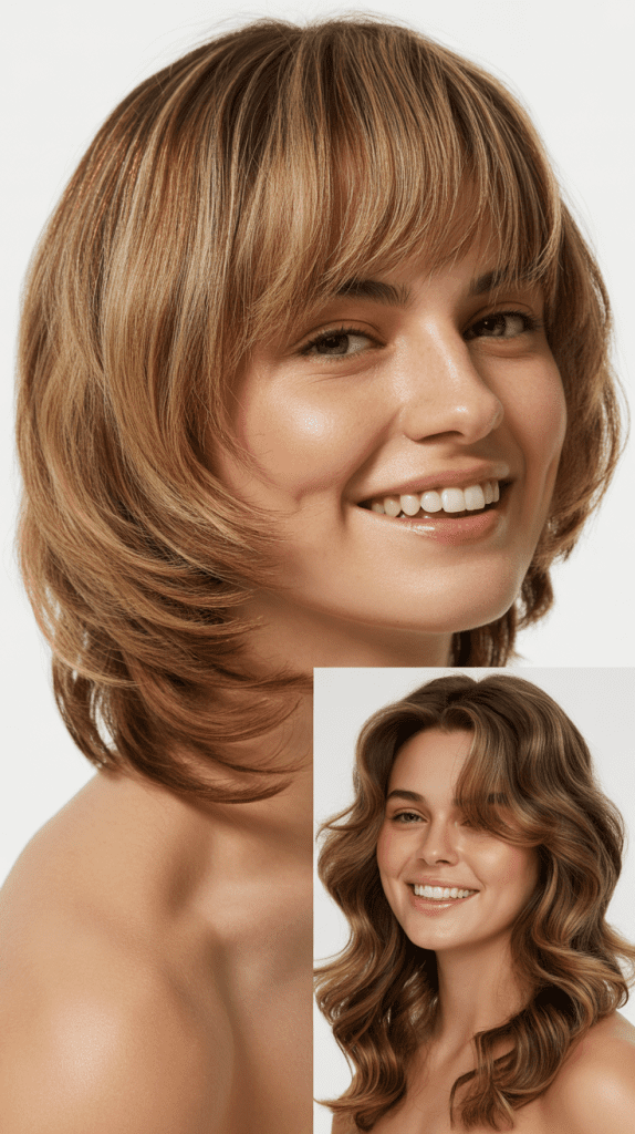 Graduated Long Bob With Feathered Curtain Bangs