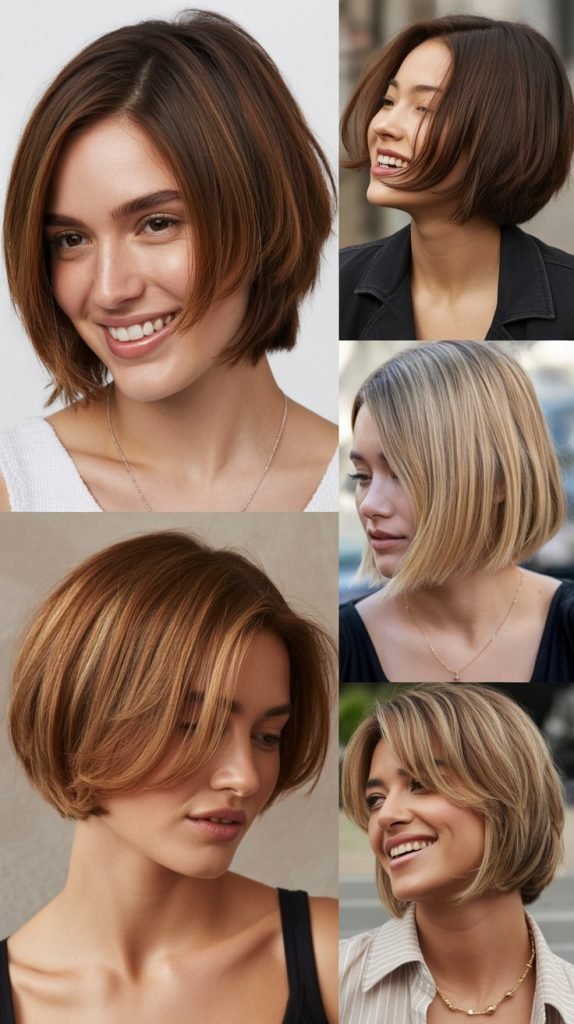 . Layered Bob with Diagonal Face Sweeps