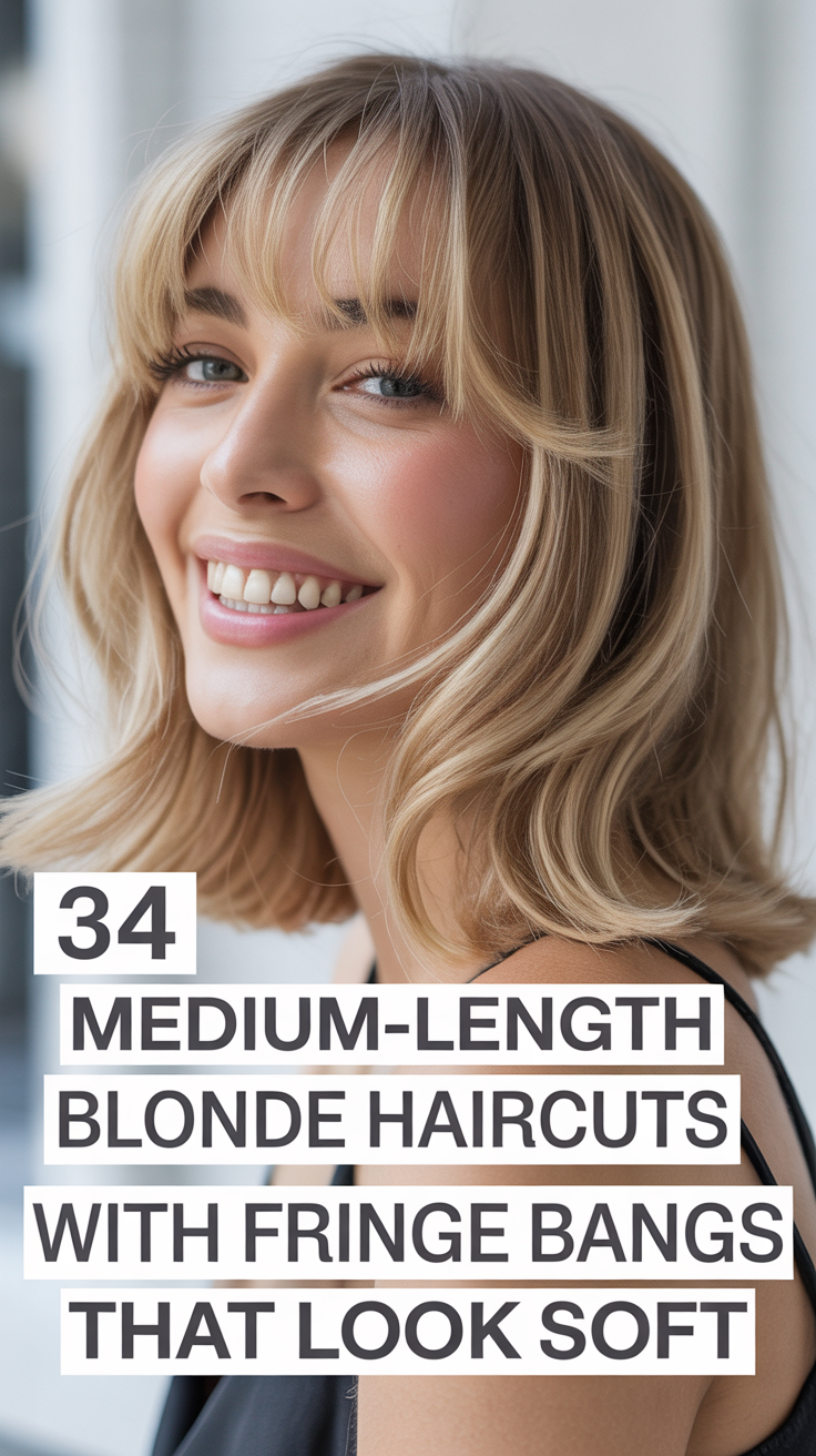 Medium-Length Blonde Haircuts with Fringe Bangs That Look Soft