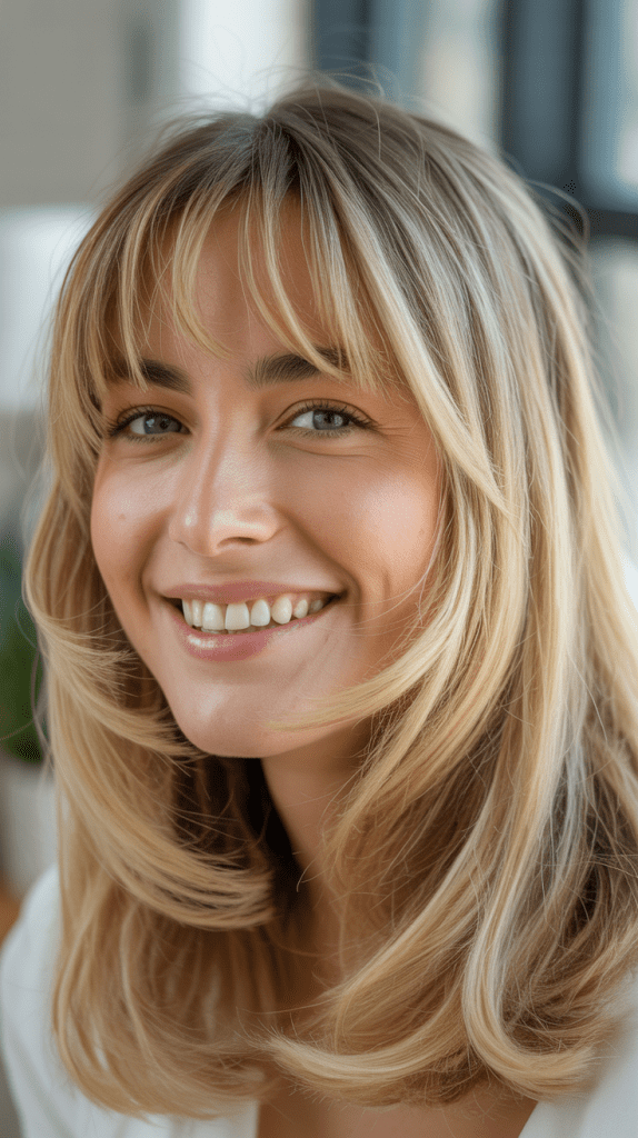 Shoulder-Length Blonde Hairstyles with Bangs That Look Fresh