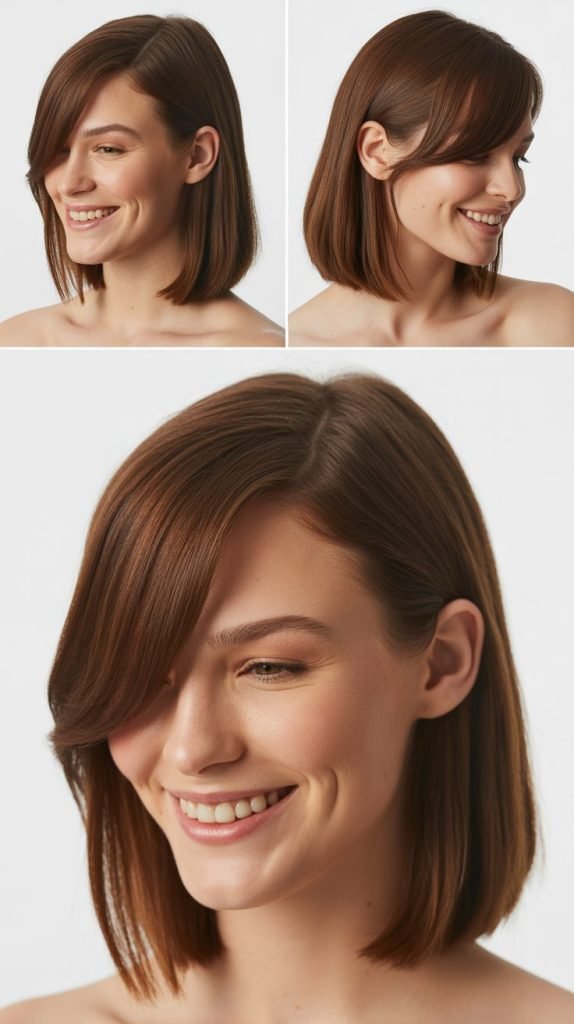 Straight Medium Cut with Asymmetrical Side Bangs