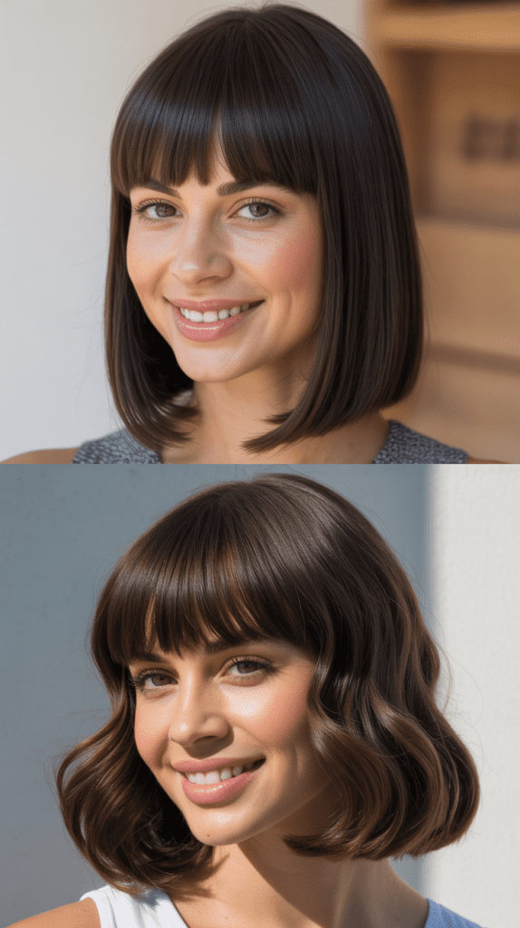 Sleek Long Bob With Blunt Curtain Bangs