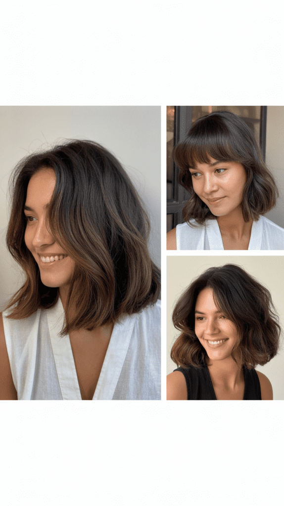Structured Lob With Espresso Balayage and Korean-Style Bangs