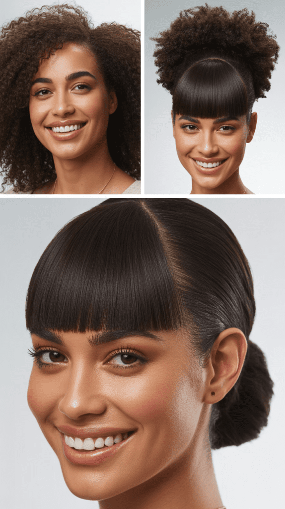Sleek Low Ponytail with Straight-Across Bangs