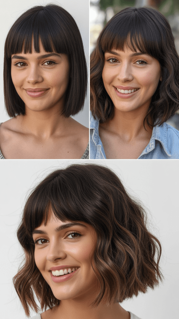 Graduated Lob With Straight Bangs