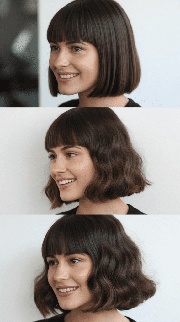Sleek Lob With Full Straight Bangs