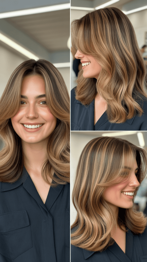 Layered Lob With Curtain Bangs And Balayage