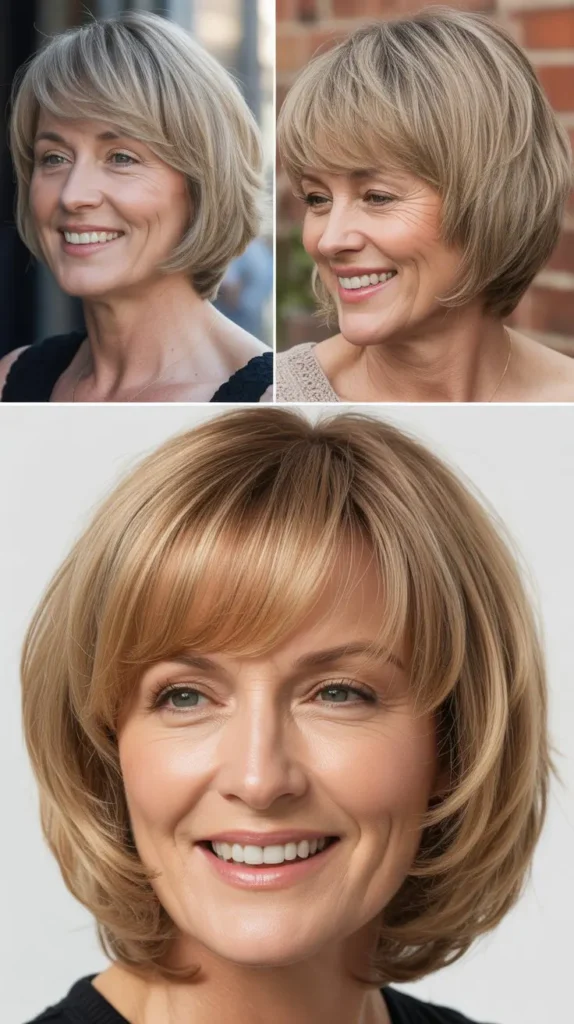 Layered Bob with Bangs: Youthful Framing