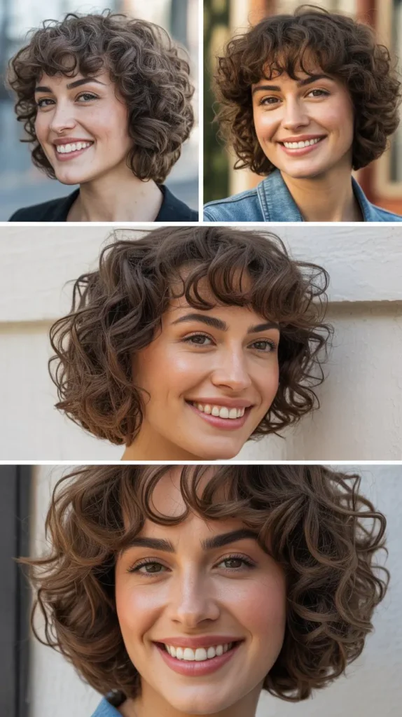 Curly Chin-Length Bob with Micro Bangs