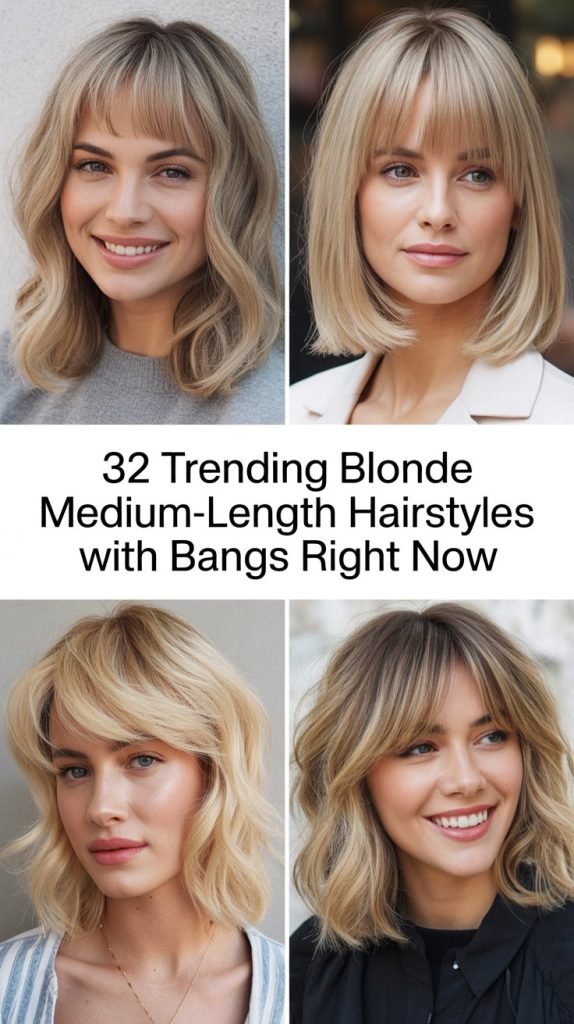 32 Trending Blonde Medium-Length Hairstyles with Bangs Right Now