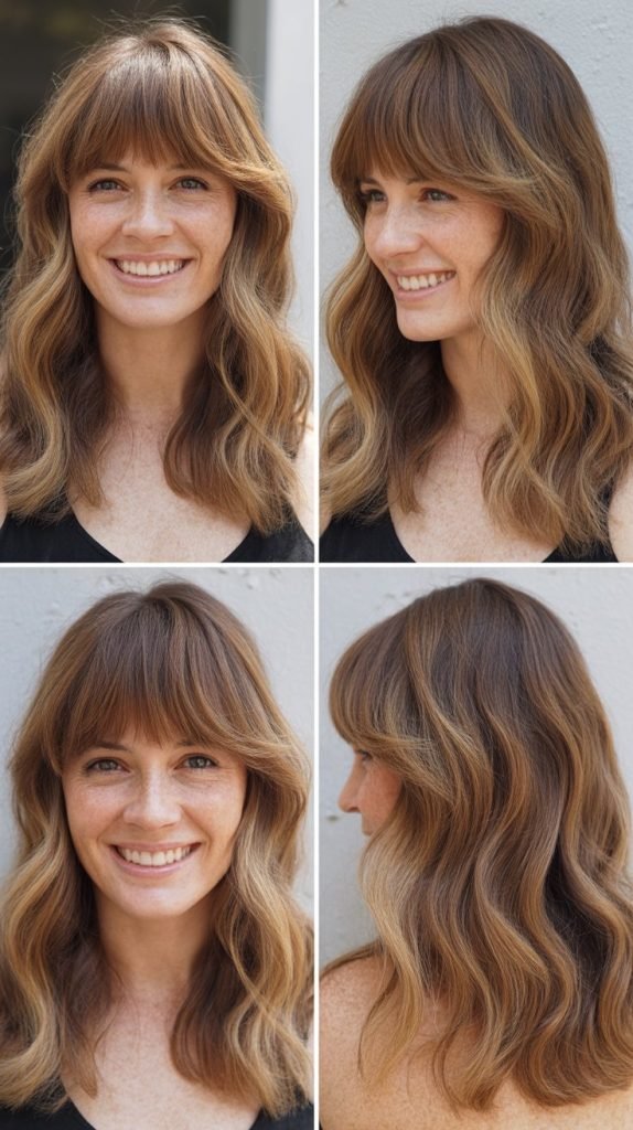 Bronde with Full Bangs and Beach Waves