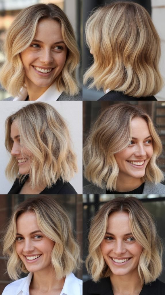 Vanilla Blonde Lob with Face-Framing Highlights