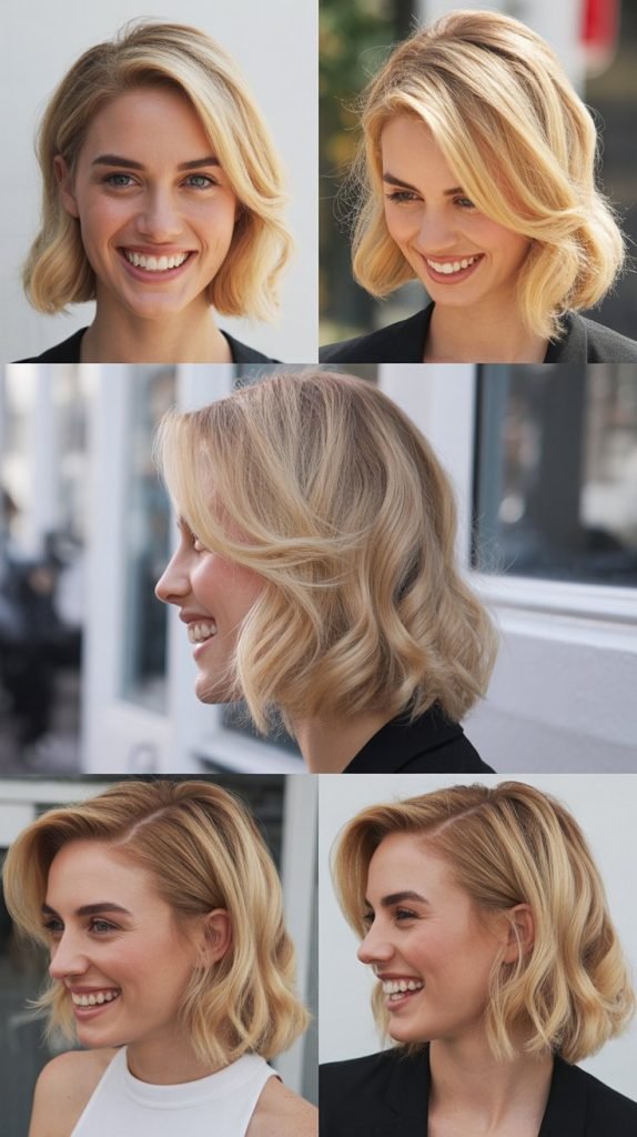 Side-Parted Blonde Lob with Volume